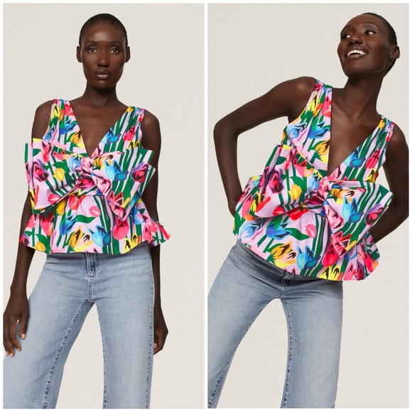 Slate & Willow • Bow Front‎ Avant Garde Floral Crop Top Sz Sm Tropical - Picture 2 of 13